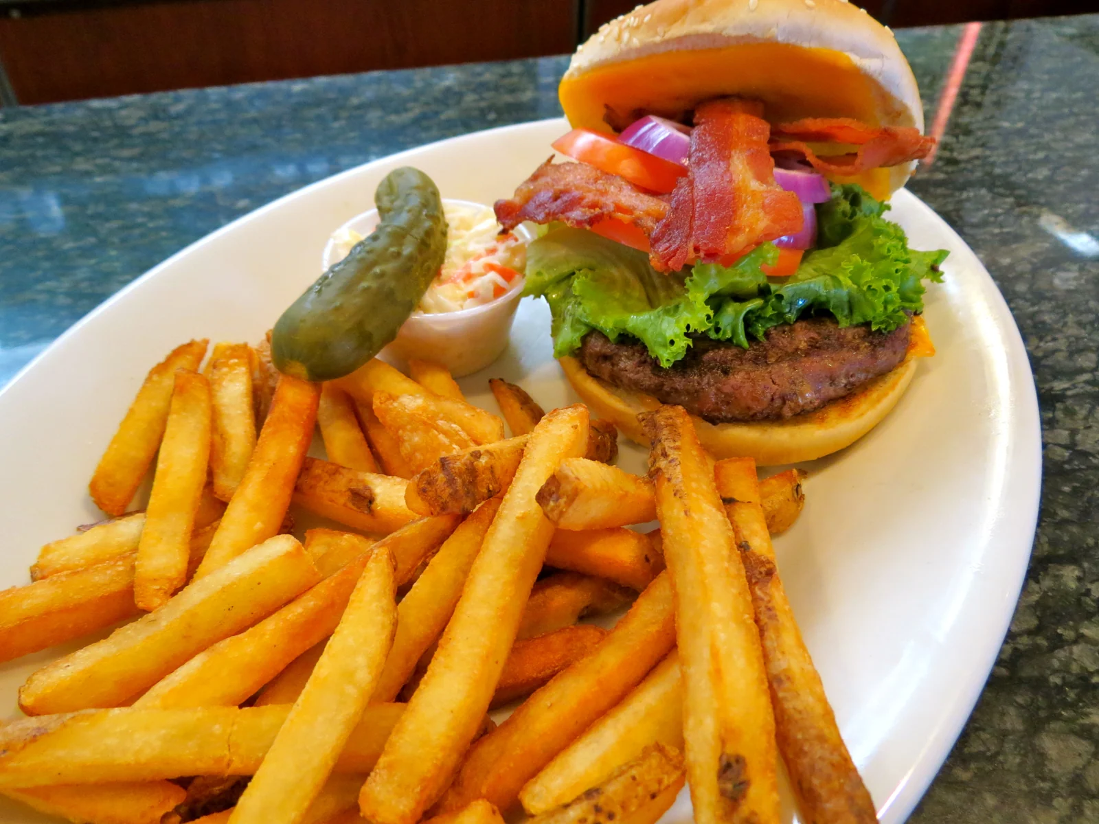 Burger and fries at Towson Diner